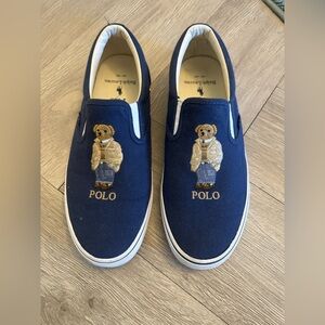 Ralph Lauren Navy Slip-On Shoes with Bear Motif